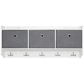 Mondeer Wandgarderobe Wandregal, Hängeregal mit 3 Körben und 5 Haken, Weiß weiß