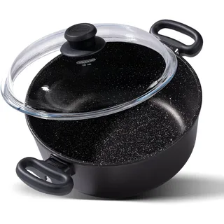 STONELINE Made in Germany Aluguss Topf mit Deckel 24 cm Antihaft Topf Kochtopf Schmortopf Handgegossen Backofenfest Antihaftbeschichtet mit echten Steinpartikeln Induktion Geeignet Verzugsfreier Boden