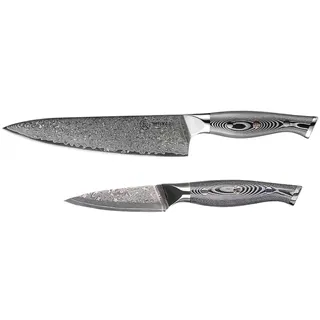 Muxel Elegantes Damast Messer Set Edelstahl – Kochmesser Obstmesser - extra scharf