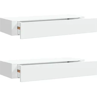 SDWEHO7 Wandregale mit Schubladen 2 STK, Nachtschrank Wandmontage, Schwebende Aufbewahrungstruhe für Schlafzimmer, Wohnzimmer, Büro, Weiß 60x23,5x10 cm MDF