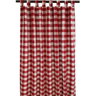 Schlaufen-Dekoschal Karo mit Edelweiß Rot | Landhaus-Vorhang rot-weiß kariert 8 Schlaufen hochwertige Webware | Übergardine für Küche, Esszimmer, Gästewohnung, Kaminzimmer Höhe x Breite 220 x 130 cm