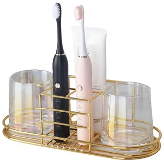 LuxusKollektion Zahnbürstenhalter Zahnbürstenhalter Wand Gold Selbstklebend 5 Fächer, (1-St) goldfarben