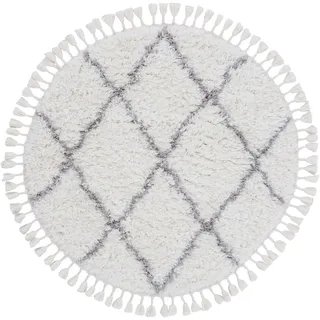 carpetfine Hochflor-Teppich CARPETFINE "Eddy", weiß, H:30mm Ø:250cm, Polyester, Teppiche, Fransenteppich, Shaggy Langflor mit Fransen, starke Größenauswahl, Wohnzimmer