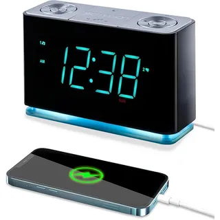 Emerson SmartSet Radiowecker mit Bluetooth-Lautsprecher, Ladestation/Handy-Ladegeräte mit USB-Anschluss für iPhone/iPad/iPod/Android und Tablets, ER100301