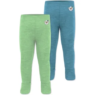 normani Outdoor Sports Normani, Outdoor Sports 2er Pack Baby Merino Unterhose mit Füßen in Blau/Grün | Gr.: 86 Grün, Blau, 86