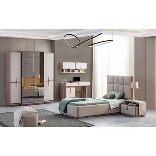 Xlmoebel Jugendzimmer-Set Moderne Möbel für das Kinderzimmer in Holzoptik, (5-tlg., Bett + Nachttisch + Schreibtisch + Kinderschrank + Wandschrank), Hergestellt in Europa beige