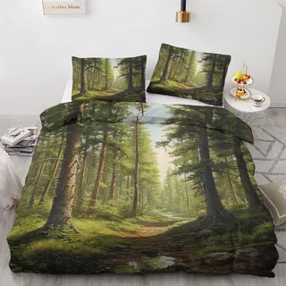 GEDAEUBA Wald Bettwäsche 135x200 Sommer - Naturmotiv Bettbezug 135 x 200 2er Set, Wendebettwäsche und Kissenbezug 80x80, Weiche & Atmungsaktive Mikrofaser Bettwäsche-Sets mit Reißverschluss