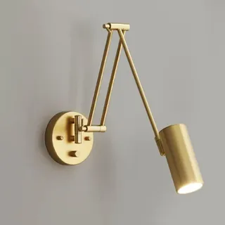 LOGT LED Schwenkarm Wandleuchte Glod Metall mit Schalter, Verstellbare Lange Arm Wand Leselampe Dimmbare Vintage Industrie, Drehbar Wandlampe Faltbar Gelenkarm Nachttischlampe Wohnzimmer Beleuchtung