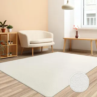 Paco Home Teppich Wohnzimmer Hochflor Schlafzimmer Einfarbig Fellteppich Kunstfell Dekofell Teddy Flauschig Modern Waschbar Creme, Grösse:120x160 cm