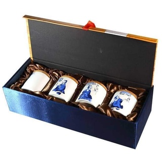 Lachineuse - 4 Tee- oder Gewürzgläser – Geschenkbox mit 4 Porzellantöpfen – mit Deckel und chinesischen Morifs – Farbe Weiß & Blau – Geschenkidee Asien China – traditionelles chinesisches Geschirr