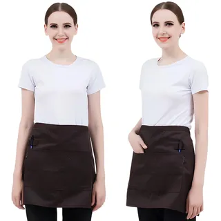 2 Stück Köche Schürze, Vorbinder Schürze mit 2 Taschen, Kurz Koche Schürzen, Kellnerschürze Grillschürze Baristaschürze für Herren Damen, Halbe Schürzen für Küche Kochen Backen, 58×43cm (Dunkelbraun) - 58×43 cm