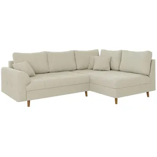 s-style möbel Ecksofa mit Braun Holzfüßen im skandinavischen Stil aus Beige, Cord-Stoff, Ottomane rechts 231x161 cm, Blauer Engel, Oeko-Tex®, FSC Mix, Hergestellt in Europa, Wohnzimmer, Sofas & Couches, Wohnlandschaften, Ecksofas
