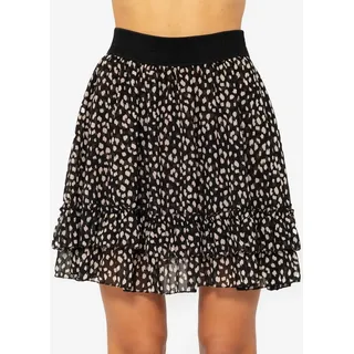 SASSYCLASSY Rüschenrock Rüschenrock Damen kurz in A-Linie mit Volants Minirock Elegant mit Gummibund in Leo Punkte Muster Schwarz Beige schwarz L