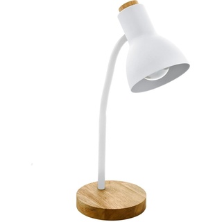 EGLO Tischlampe Veradal, 1 flammige Schreibtischlampe, skandinavisch, Tischleuchte aus Metall, Kunstsoff in Weiß, Holz in Braun, Bürolampe, Lampe mit Schalter, E27 Fassung