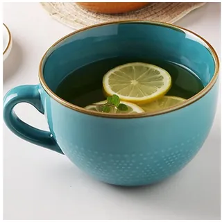 Disoza Tasse Groß Keramik Tasse 700ml Kaffeetasse Tee Müsli Suppe Blau Schale