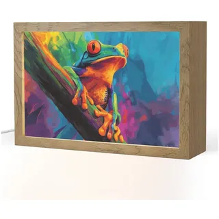 OnlyWow Tischleuchte Lightbox Frosch - Leuchtend bunt - Zweig - Regenbogen, Dimmbar, Farbwechsel, LED, Warmweiß, Kaltweiß, Neutralweiß Einstellbar, Tischlampe, Schreibtischlampe, Desk, Dimmbar, mit Kabel, LED bunt 30 cm x 8 cm x 20 cm