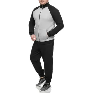 L.gonline Jogginganzug Herren Trainingsanzug Freizeitanzug ohne Kapuze 500A (Zipperjacke ohne Kapuze und Hose, 2-tlg., Zipperjacke und Hose), Fitness Freizeit Casual grau XL