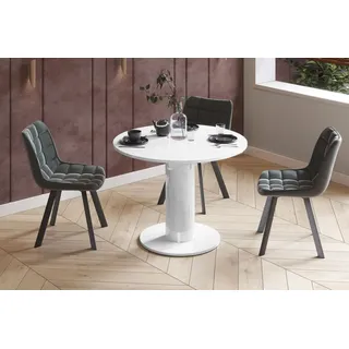 Design Esstisch Tisch HES-111 rund oval Hochglanz ausziehbar 100-148cm - Weiß