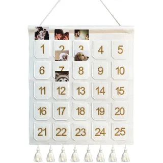 Weihnachts-Countdown-Adventskalender mit Taschen, Weihnachtsbild-Countdown-Tafel, Foto-Adventskalender, Adventskalender für Kinder, Schokolade und Süßigkeiten