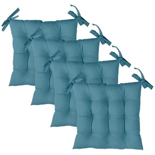 Komfortec Stuhlkissen 40x40 cm Stuhlkissen mit Bändern, Wasserabweisend Dekokissen, 4er Set 100% Mikrofaser Sitzkissen 110 g/m2 blau