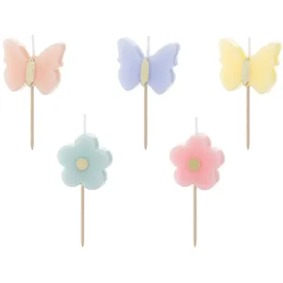 Partydeco Geburtstagskerze Schmetterlinge 3,5 cm 5 St. Bunt