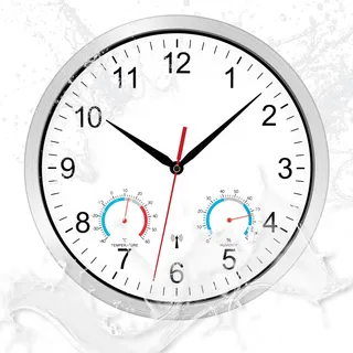 NESIFEE Outdoor Funkuhr Wanduhr Funk Wetterfest Aussen Groß 30cm Weiß