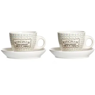 2er Set Espressotassen + Untertassen 80ml Creme/Blau Retro Kitchen - Ritzenhoff 66449