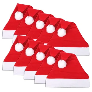 S/O 10er Pack Weihnachtsmützen 30x30cm Nikolausmützen Weihnachtsmann Mütze Weihnacht Nikolaus