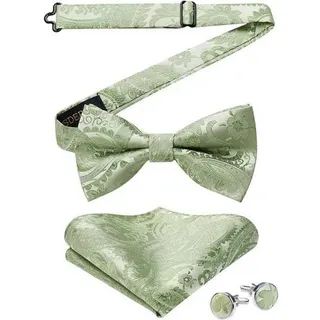 Fliege Herren Paisley Einstecktuch Manschettenknöpfe Set A-salbei Grün
