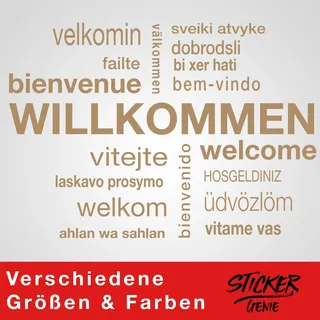 HERZLICH WILLKOMMEN Wandtattoo Sticker Aufkleber Wandaufkleber wiederablösbar (50cm (B) x 35cm (H), Hellbraun)