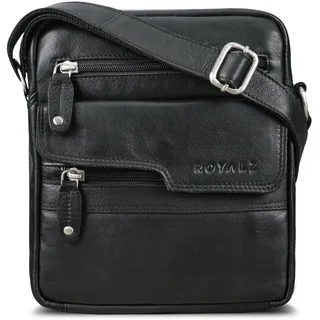 ROYALZ 'Oregon' Leder Umhängetasche Herren Klein Männer Ledertasche Vintage Herrenhandtasche Moderne Schultertasche Messenger Bag Echtleder, Farbe:Schwarz - M