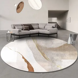 ARUGYTEI Teppich Rund,Braun, gelb, vergoldetes Beige, helles Taupe weiß modernes Muster,Runder Teppich 200 Durchmesser für Großer Wohnzimmer Schlafzimmer Esszimmer Carpet,Brown, ø 200 cm