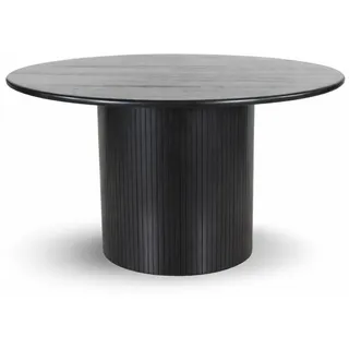 CASA DOMA Esstisch Tarifa, rund, schwarz, Mangoholz massiv, Säulenfuß, Lamellen-Optik, Platz für 6 bis 8 Personen, H/D: 76x130 cm schwarz
