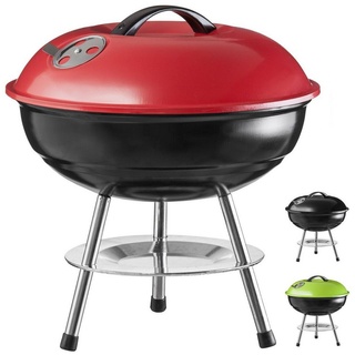 Goods+Gadgets Standgrill BBQ Grill Mini Kugelgrill, Camping Holzkohle-Grill Tischgrill rot