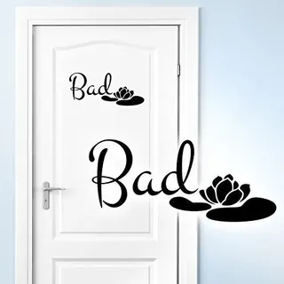 Grandora Wandtattoo Bad + Seerose I dunkelrot (BxH) 25 x 11 cm I Badezimmer Wandaufkleber Bäder Wandsticker Toilette Türaufkleber WC Aufkleber Klo Sticker W5389