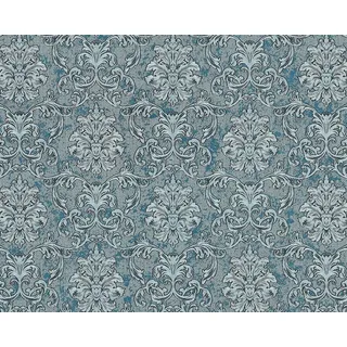 EDEM Barock Tapete Ornament glitzernd 1,06 m x 10,05 m 10,65 m2 Türkis/ Silber/ Petrol 6001-95