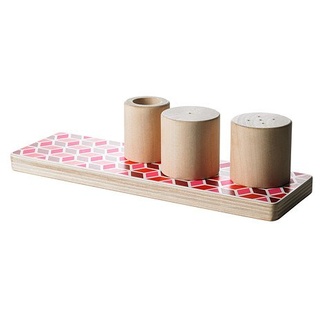 IKEA Holz-Salz- und Pfefferstreuer "Trendig" Holzsalzstreuer Holzpfefferstreuer Holzzahnstocherbecher aus massiver Buche - Tablett - Korkeinsatz
