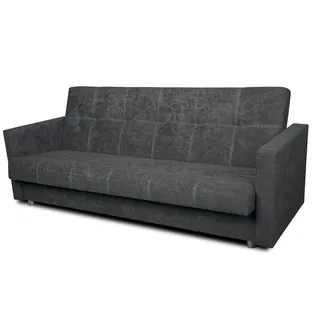 Schlafsofa mit Armlehnen und Karo-Steppung, Schwarz, Suedine 24 - Schwarz