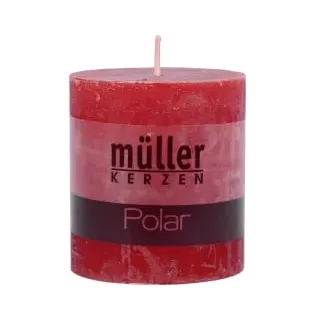 Müller Kerzen Polar Stumpenkerzen 75/68 mm, Raureif-Effekt 5460766844 , 1 Packung = 4 Stück, rot