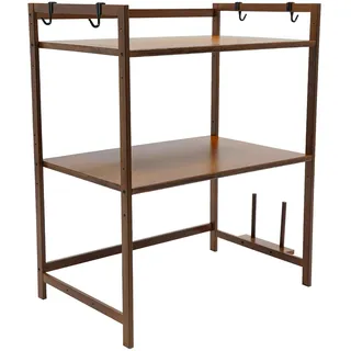 Donened - 2 Stöckige Küchen Organizer, Küchenregal, Gewürzregal, Schrank Organizer Küche, kleines Regal, Metall und Holzwerkstoff für Küche, Zuhause, Büro (Tawny)