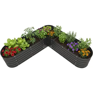 Relaxdays Hochbeet, L-Form, verzinktes Metall, HBT: 43 x 203 x 203 cm, Gartenbeet für Gemüse, Kräuter, Blumen, anthrazit