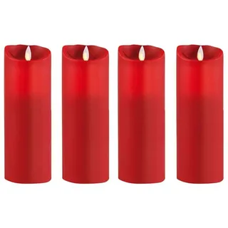 SOMPEX LED-Kerze Sompex LED Echtwachskerzen 4er Set Rot 23 cm mit Timer - Fernbedienbar (Set, 4-tlg., 4 Kerzen, Höhe 23cm, Durchmesser 8cm), mit Timer, Echtwachs, täuschend echtes Kerzenlicht rot