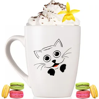 PLATINUX Kaffeetasse mit Griff 250ml (max. 300ml) Tasse mit Katzen Motiv 'Felix' Teetasse Kaffeebecher Teebecher Keramik