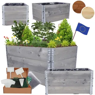 MODO24 Hochbeet Holz, mit Noppenfolie, Kräuterbeet, Gartenbeet, Pflanzbeet, Blumenbeet, Gemüsebeet, für Garten und Terrasse, Kiefernholz, Massivholz, Abmessungen 60x120x80 cm, Farbe: Grau