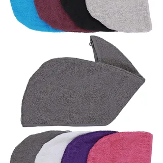 aztex Luxus-Haarturban-Handtuch mit Schlaufe und Knopfverschluss, Baumwolle, 64 x 23 cm - Grau