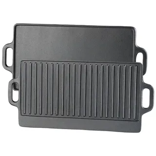 Rosenstein & Söhne Grillplatte Gusseisen: Gusseiserne Wende-Grillplatte für Ofen, Herd und Grill, 51 x 23,5 cm (Gussplatte, Gusseisenplatte Herd, BBQ)