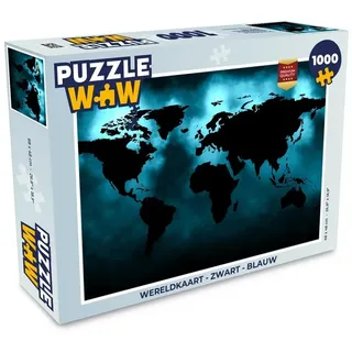 MuchoWow Puzzle Weltkarte - Schwarz - Blau, 1000 Puzzleteile, Foto-Puzzle, Bilderrätsel, Puzzlespiele, Klassisch blau|schwarz 48 cm x 68 cm x 2 cm