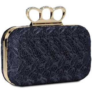 Caspar Clutch TA290 Damen Schlagring Box Clutch Abendtasche mit Stoff Häkel Spitze blau