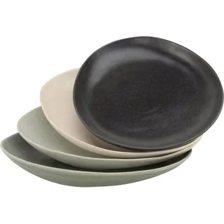 CreaTable Speiseteller Essteller Pietra, (4 St), Teller Set für 4 Personen, Steinzeug, flache Teller, Made in Europe bunt|schwarz