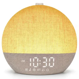 IKHDCYH Tageslichtwecker mit Sonnenaufgang-Simulation, Sunrise Alarm Clock with White Noise, Weißes Rauschen Gerät mit 30 Beruhigende Klänge, Dimmbare 17 RGB-Nachtlicht, für Schlafzimmer(White)